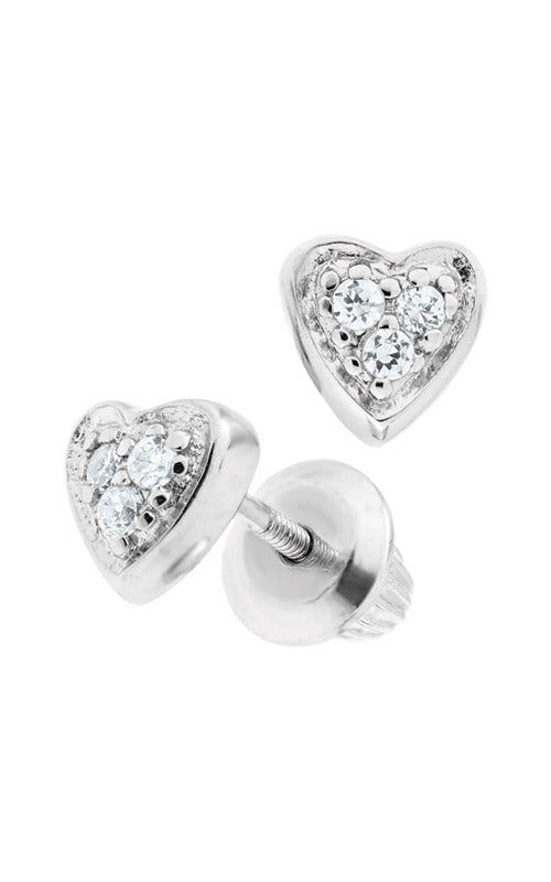 Albert's Kids Sterling Silver White CZ Heart Safety Back Stud Earrings ES403