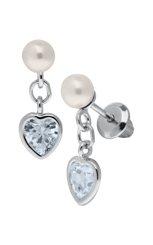 Albert's Kids Sterling Silver Pearl CZ Drop Safety Back Earrings ES410