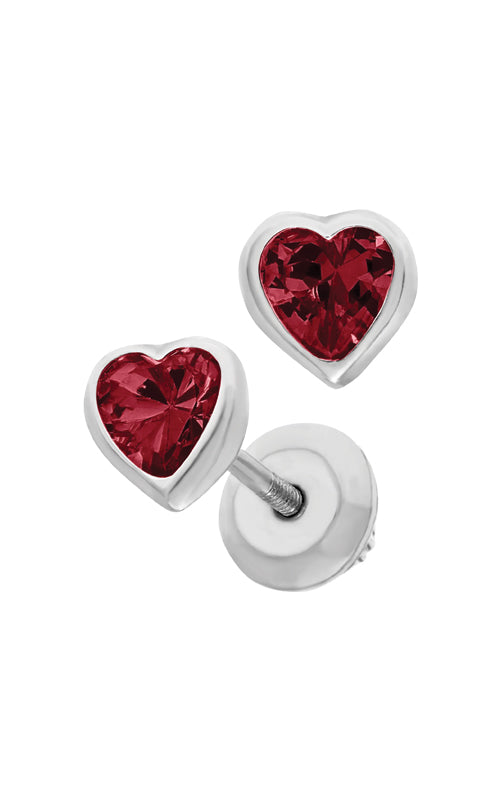 Albert's Kids Sterling Silver July CZ Heart Safety Back Earrings ES43307