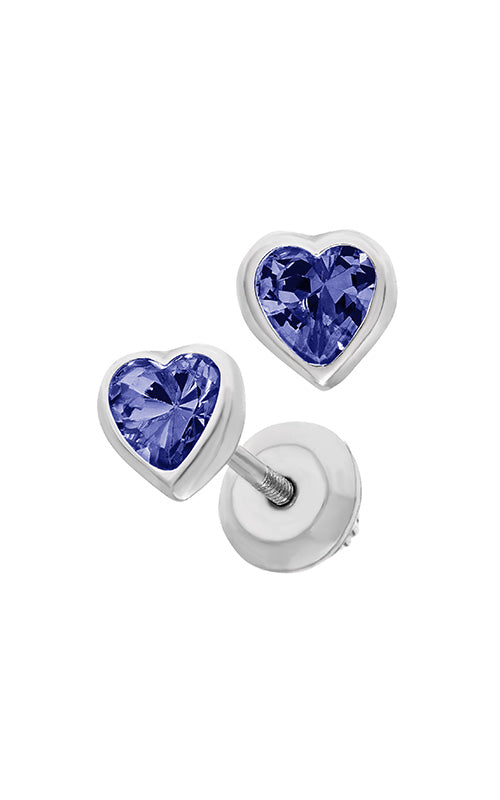 Albert's Kids Sterling Silver September CZ Heart Safety Back Earrings ES43309
