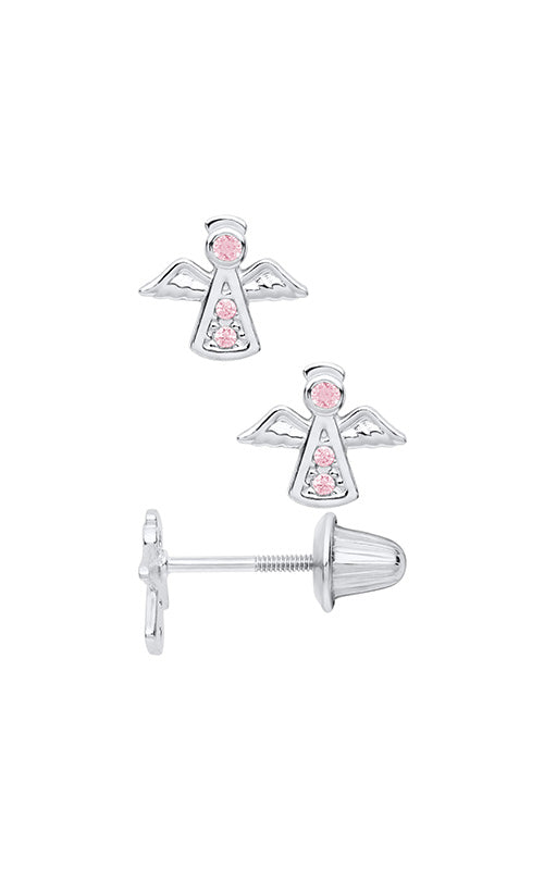Albert's Kids Sterling Silver Pink CZ Angel Safety Back Earrings ES481