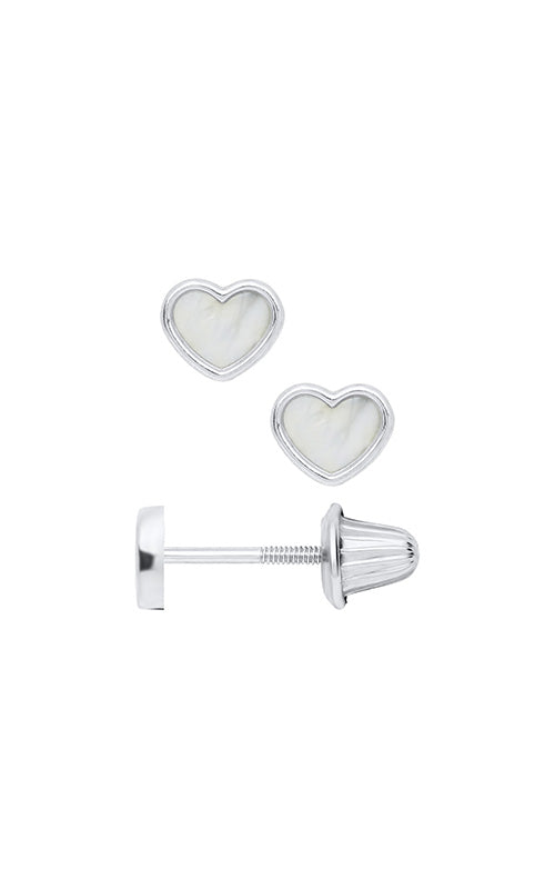 Albert's Kids Sterling Silver 6mm Mother of Pearl Heart Safety Back Earrings ES486
