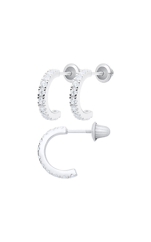 Albert's Kids Sterling Silver CZ 3/4 Hoop 
Safety Back Earrings ES501