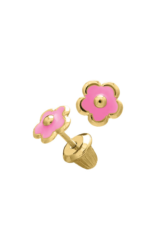 Albert's Kids 14k Yellow Gold Pink Flower Safety Back Stud Earrings GE205-P