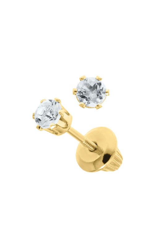 Albert's Kids 14k Yellow Gold White Topaz Safety Back Stud Earrings GE25004