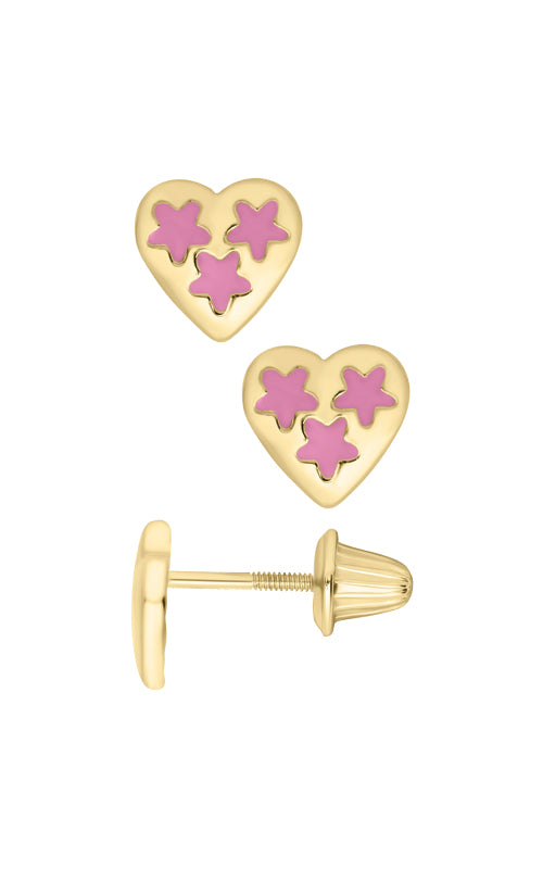 Albert's Kids 14k Yellow Gold Heart Star Safety Back Stud Earrings GE464