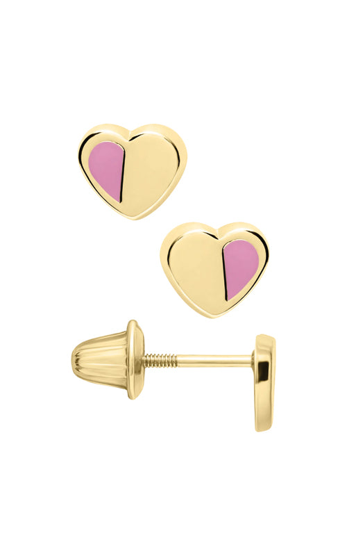 Albert's Kids 14k Yellow Gold Pink Enamel Heart Safety Back Stud Earrings GE527