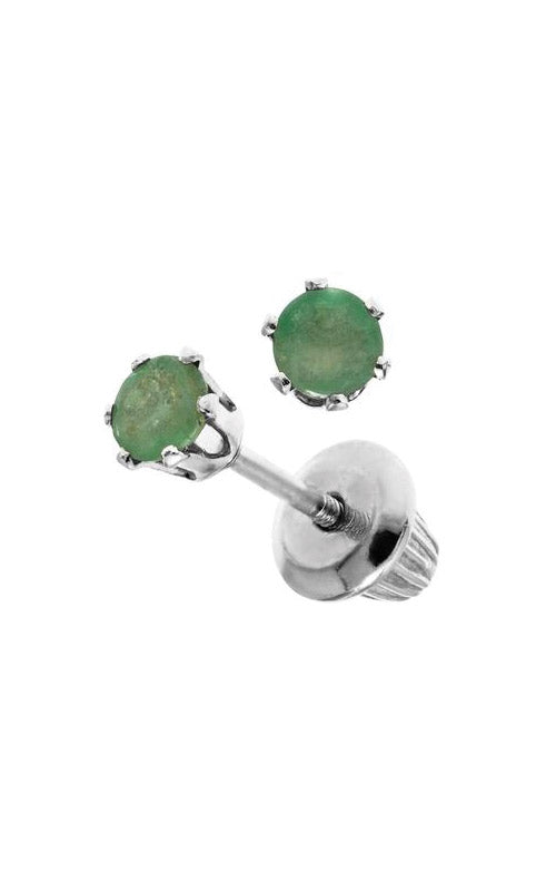 Albert's 14k White 3mm Emerald Safety Back Stud Earrings GEW25005