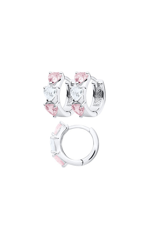 Albert's Kids Sterling Silver 13x11mm Pink & White CZ Heart Huggies HS616