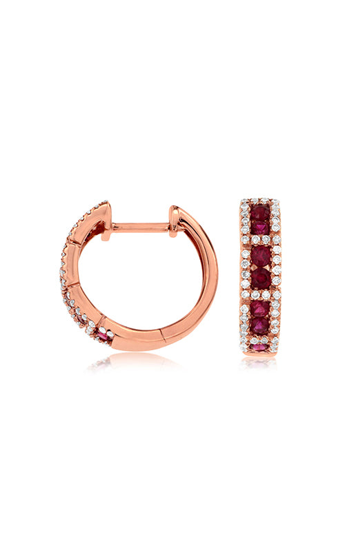 Albert's 14K Rose Gold Ruby and Diamond Hoop Earrings PC8098R
