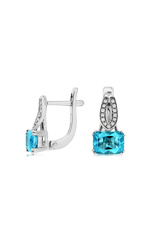 Albert's 14k White Gold 2ctw Cushion Cut Blue Topaz .08ctw Round Diamond Leverback Earrings WC7489B