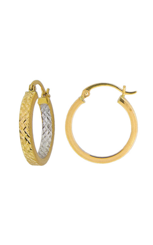 Albert's 14k Yellow and White Gold 20mm In and Out Diamond Cut Hoops E1792