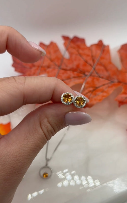 Albert's Halo 14K White Gold Citrine, Diamond Earring