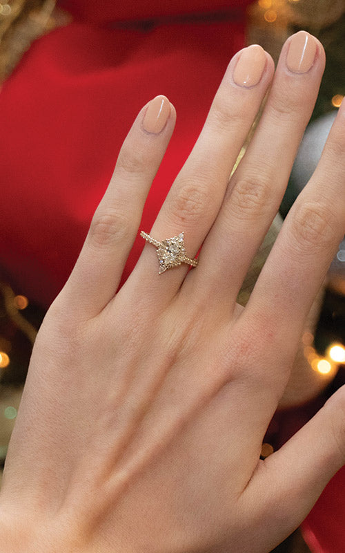 Love Story Halo Marquise 14K Yellow Gold Engagement Ring