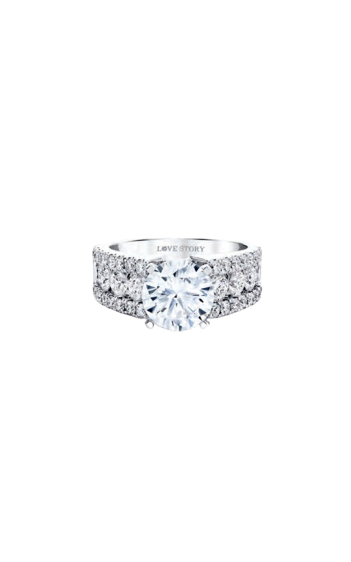 Love Story Semi Mount Round, Cushion 14K White Gold Engagement Ring