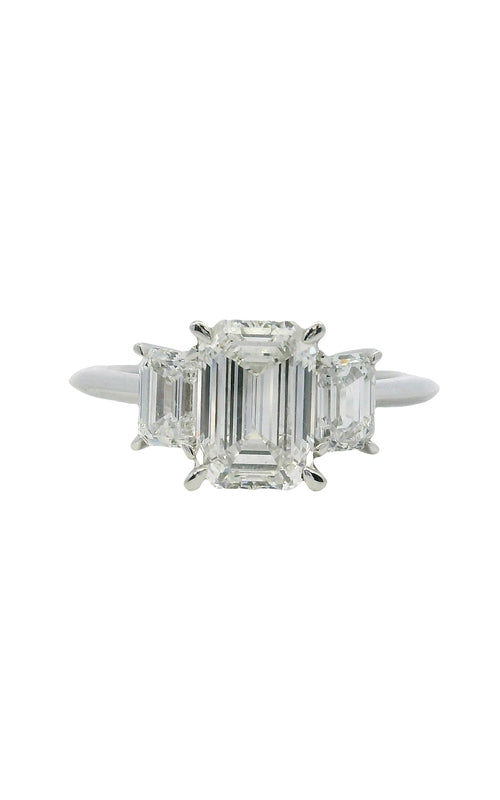 Albert's Three Stone Emerald 18K White Gold Engagement Ring