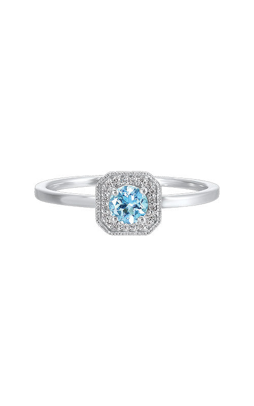 Albert's Halo 10K White Gold Blue Topaz, Diamond Ring