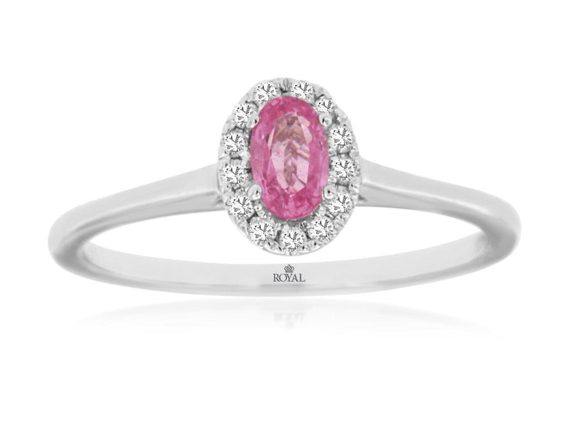 Albert's 14k White Gold .32ctw Oval Pink Sapphire and .10ctw Diamond Halo Ring WC9280P