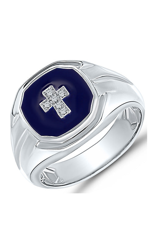 Albert's Collection 14k White Gold .03ctw Diamond & Blue Enamel Cross Ring 5518490034W