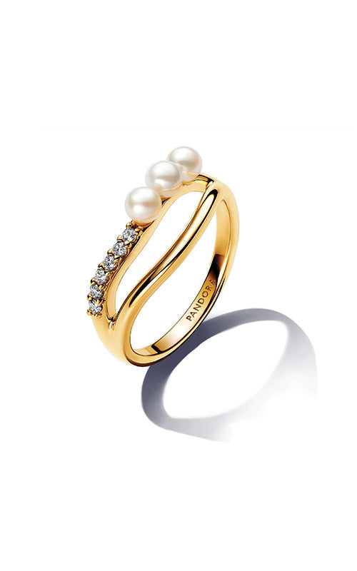 Pandora Treated Freshwater Cultured Pearl & Organically Shaped Double Band Ring 163258C01-52