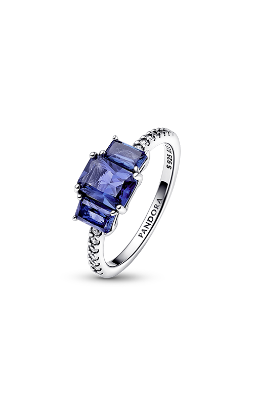 Blue Rectangular Three Stone Sparkling Ring 192389C01-48