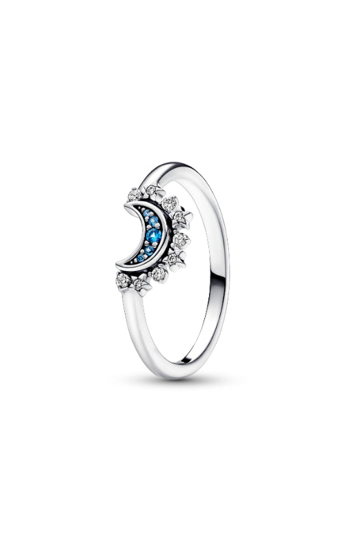 Pandora Celestial Blue Sparkling Moon Ring 192675C01-48
