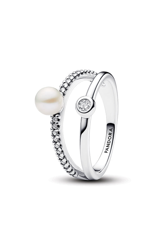 Pandora Treated Freshwater Cultured Pearl & Pavé Double Band Ring 193147C01-52