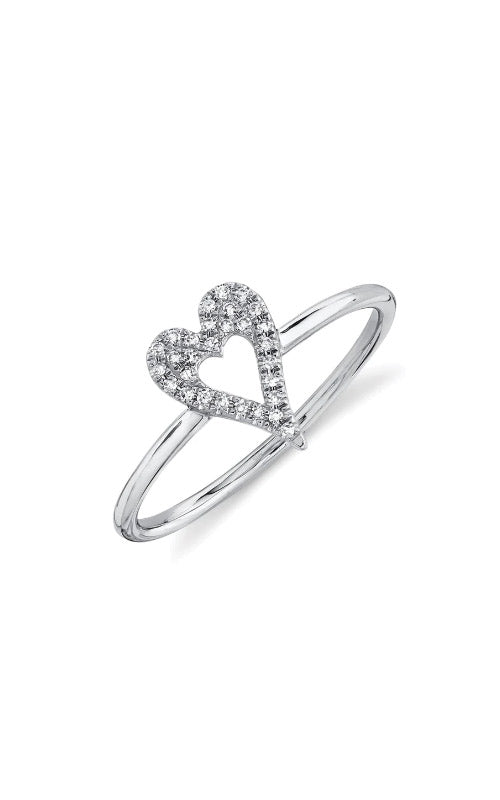 Shy Creation 14k White Gold .06ctw Diamond Open Heart Ring SC55020875