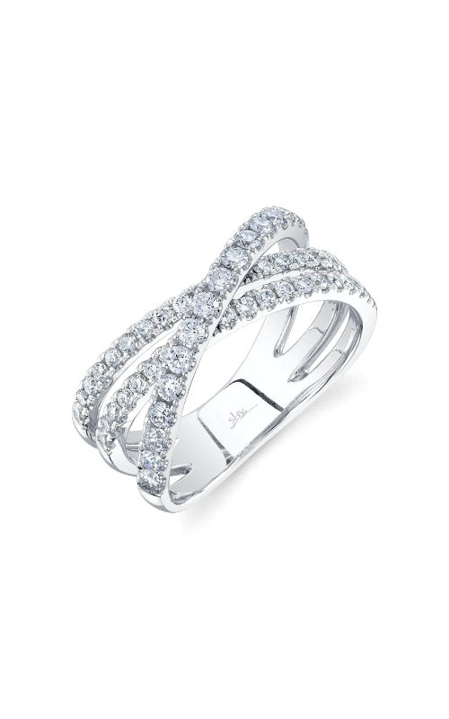 Shy Creation 14k White Gold .79ctw Diamond Crossover Bridge Ring SC55024861