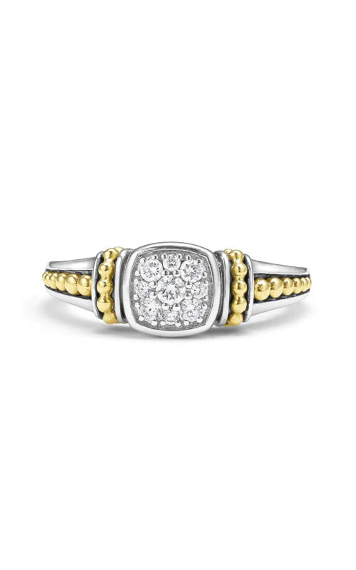 Lagos Sterling Silver and 18k Yellow Gold .19ctw Diamond Pave Ring 02-80751-DD7