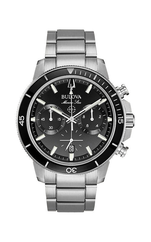 Bulova Marine Star Men's Black Dial Stainless Steel Watch 96B272