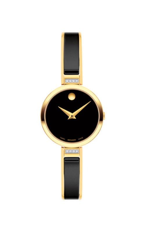 Movado Ladies' Moda Black Goldtone Diamond Bangle Watch 0607716