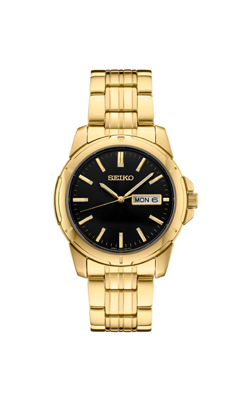 Seiko Essentials Men's 39.6mm Gold Tone Black Dial Watch SUR358