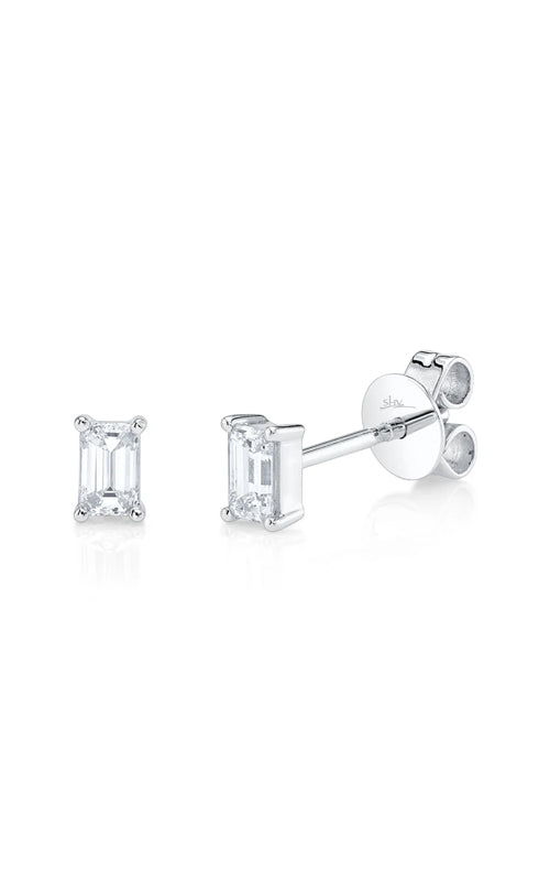 Shy Creation 14k White Gold .40ctw Emerald Cut Diamond Stud Earrings SC55029078