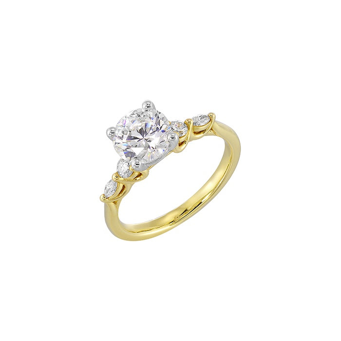 Perfect Love 14KYW Two Tone 1/5ctw Round/Marquise Semi Mount Engagement Ring W6611RN150SM-4YWB