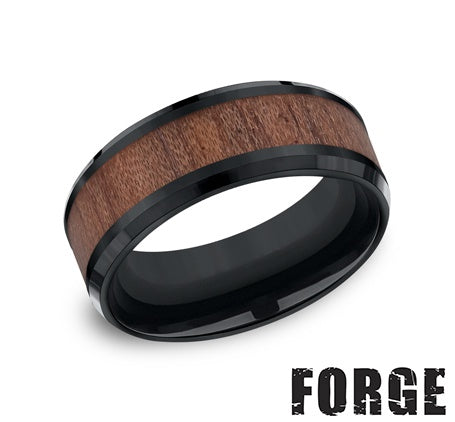Benchmark Men's Black Cobalt 8MM Rosewood Inlay Comfort Fit Wedding Band CF58489BKCC10