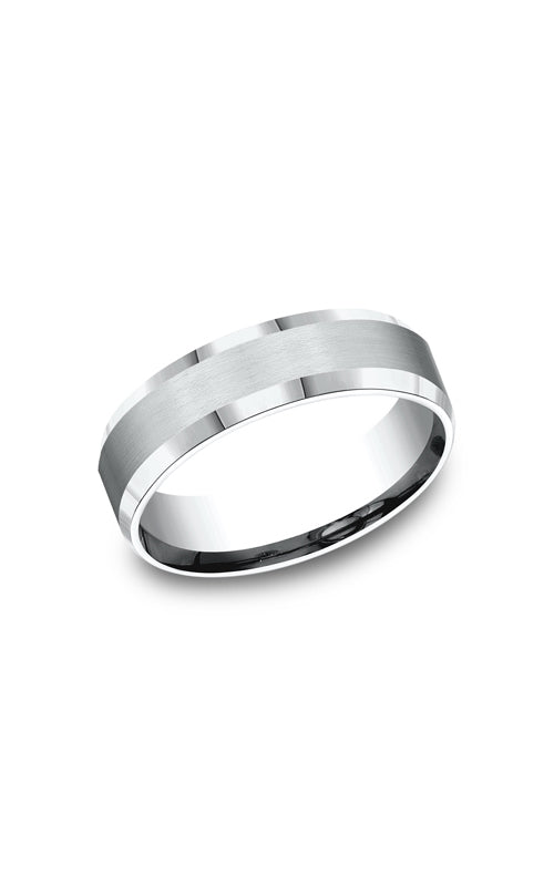 Benchmark Men's 14k White Gold 6mm High Polish Bevel Satin Comfit Fit Wedding Band - SIZE 10 - CF6641614KW10