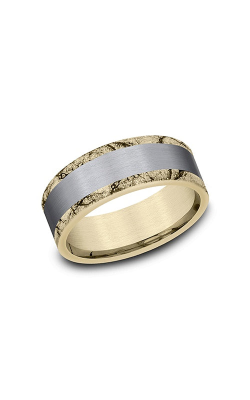 Benchmark Men's Ammara Stone 14k Yellow Gold 8mm Marble Edge Wedding Band - SIZE 10 - CFE948787G