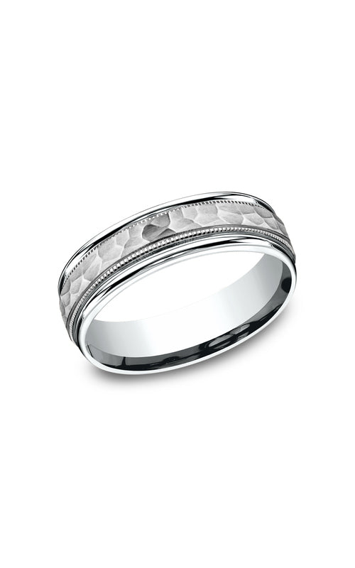 Benchmark Men's 14k White Gold 6.5mm Light Comfort Fit Hammered Wedding Band - SIZE 10 - LCF156530914KW10