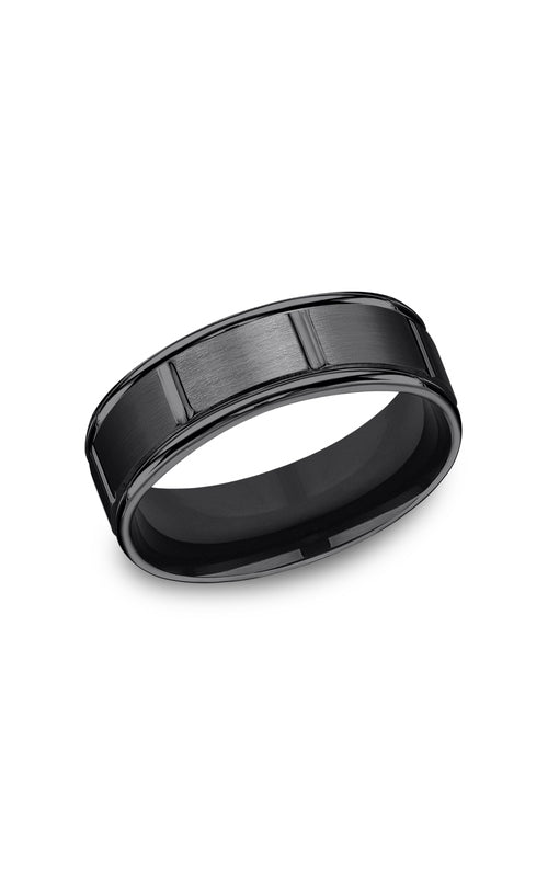Benchmark Forge Men's Black Titanium 7mm Satin Finish with Vertical Cuts Wedding Band - SIZE 10 - RECF77452BKT10