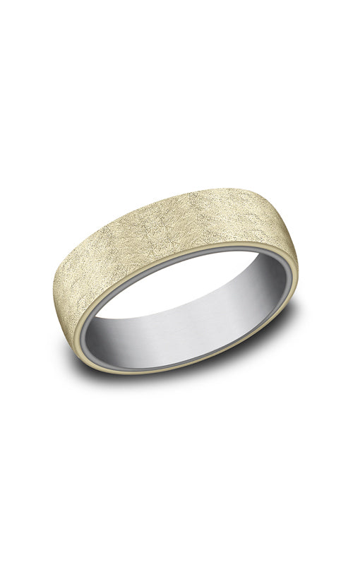 Benchmark Ammara Stone Men's 14k Yellow Gold and Tantalum Grey 6.5mm Swirl Wedding Band - SIZE 10 - RIRCF9765070GTA14KY10
