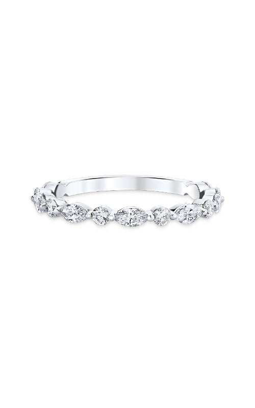 Love Story 14k White Gold .90ctw Maquise and Round Diamond Wedding Band L9064-WGW