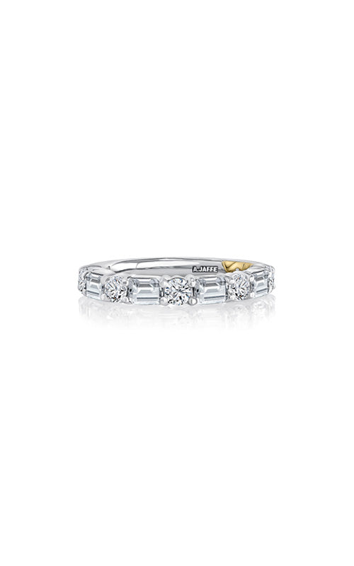 A.JAFFE 18k White & Yellow Gold 1.60 ctw Emerald & Round Diamond Band WRC1497LH/160