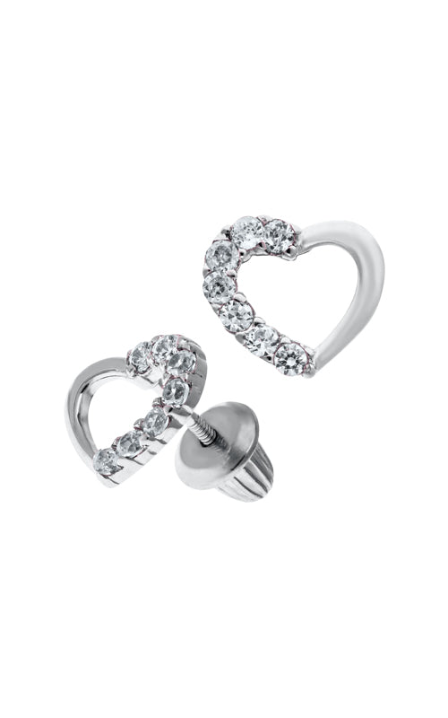 Albert's Kids Sterling Silver White CZ Heart Safety Back Stud Earrings ES404