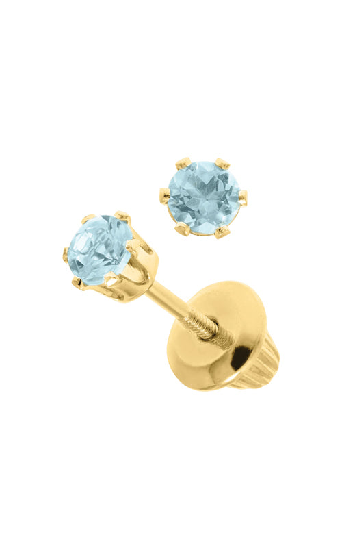 Albert's Kids 14k Yellow Gold 3mm Blue Zircon Safety Back Stud Earrings GE25012