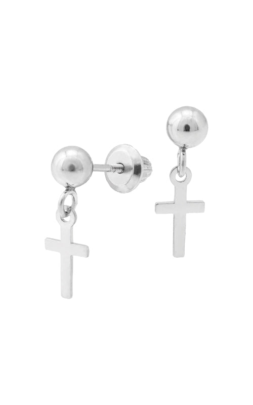 Albert's Kids Sterling Silver Cross Safety Back Drop Earrings ES227