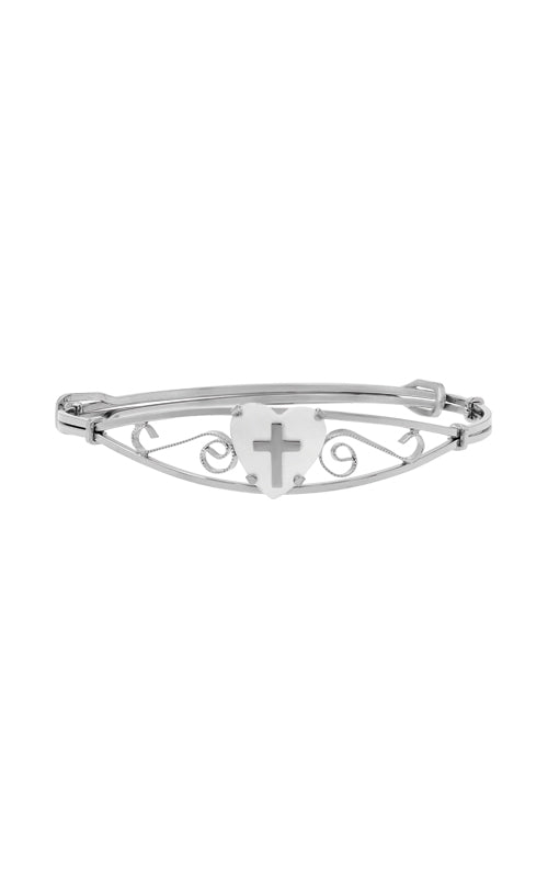 Albert's Kids Sterling Silver Mother of Pearl Heart Cross Adjustable Wire Bangle .941