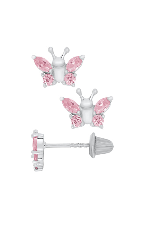 Albert's Kids Sterling Silver 10x7mm Pink CZ Butterfly Safety Back Stud Earrings ES368
