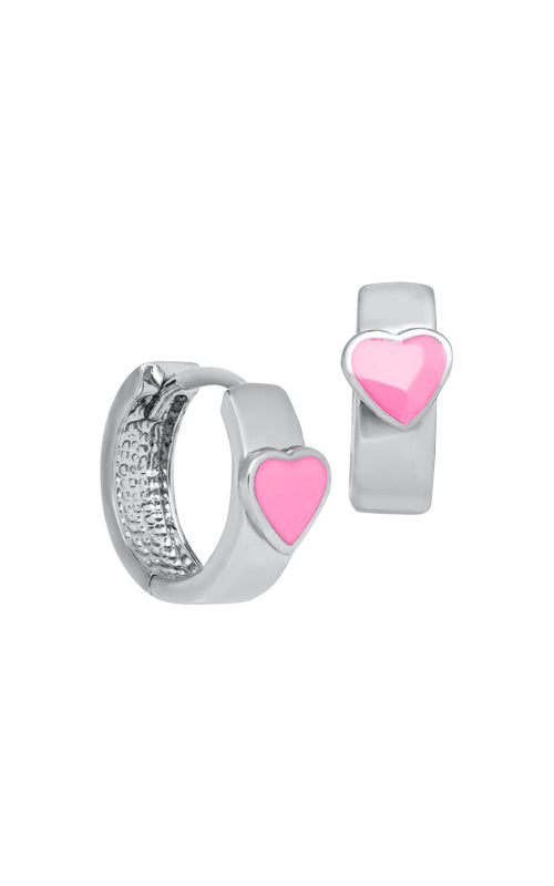 Albert's Kids Sterling Silver Pink Heart Hoop Earrings HS606