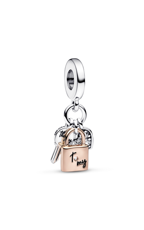 Pandora Two-tone Key, Padlock & Heart Triple Dangle Charm